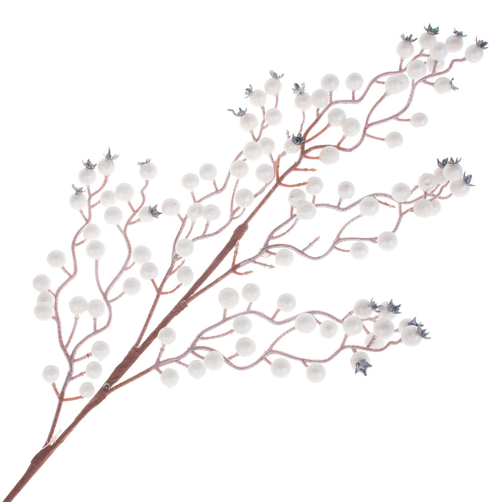 Ветка искусственная ягодная (пластик), H70 см Белый