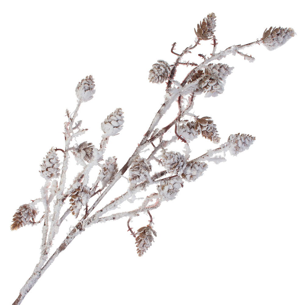 Ветка искусственная с шишками заснеженная (пластик), H64 см Белый