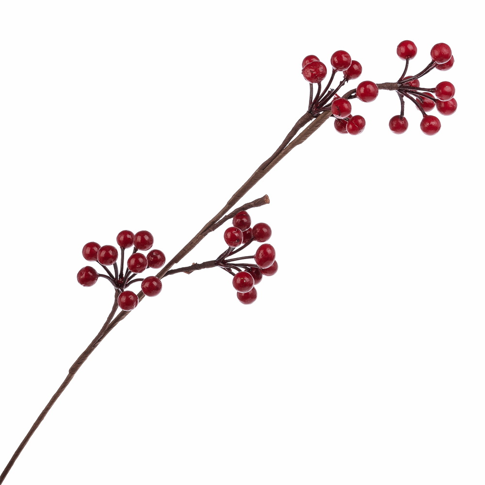 Ветка ягодная искусственная (пластик), H37 см Красный