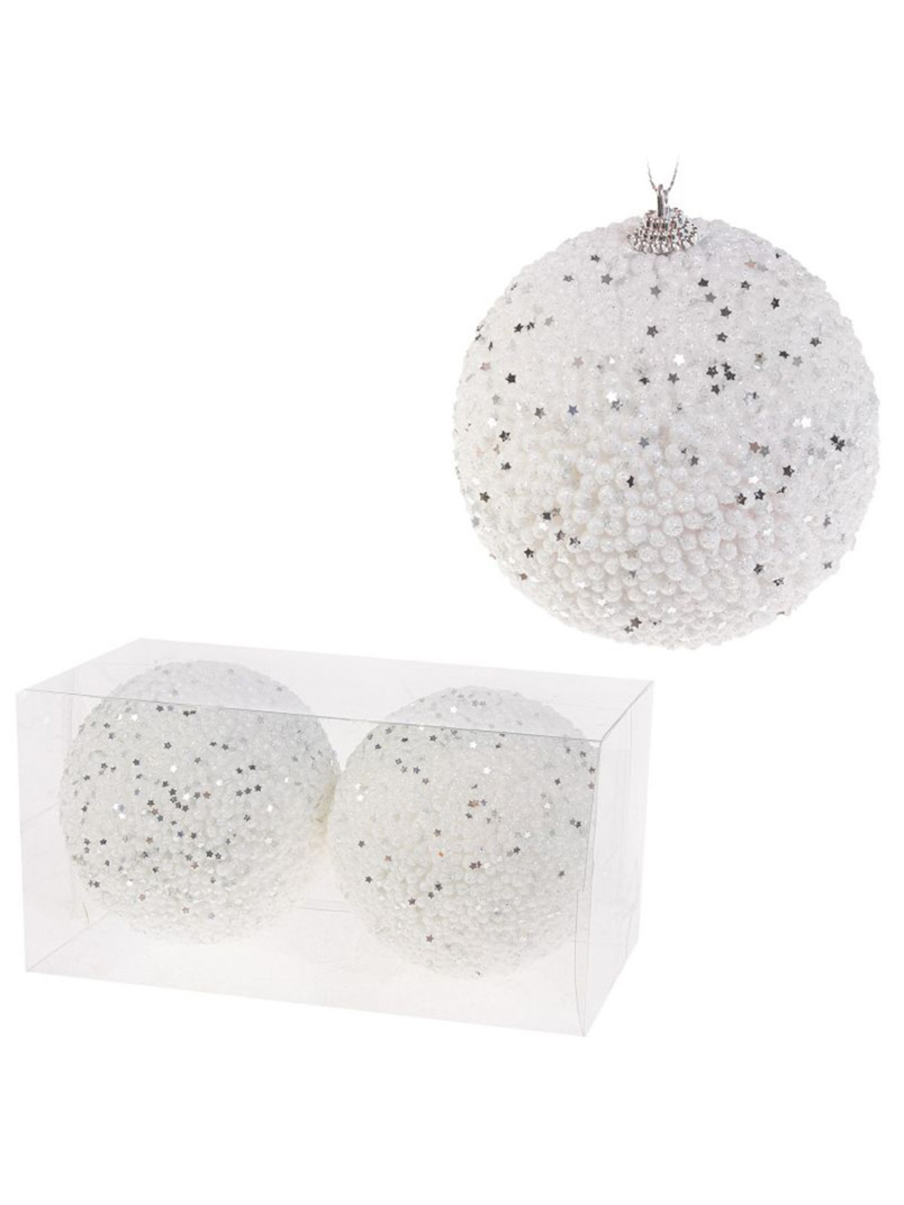 Елочная игрушка "Шар" (пена), D10 см, набор (2 шт) Белый