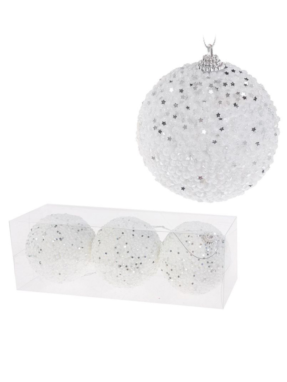 Елочная игрушка "Шар" (пена), D8 см, набор (3 шт) Белый