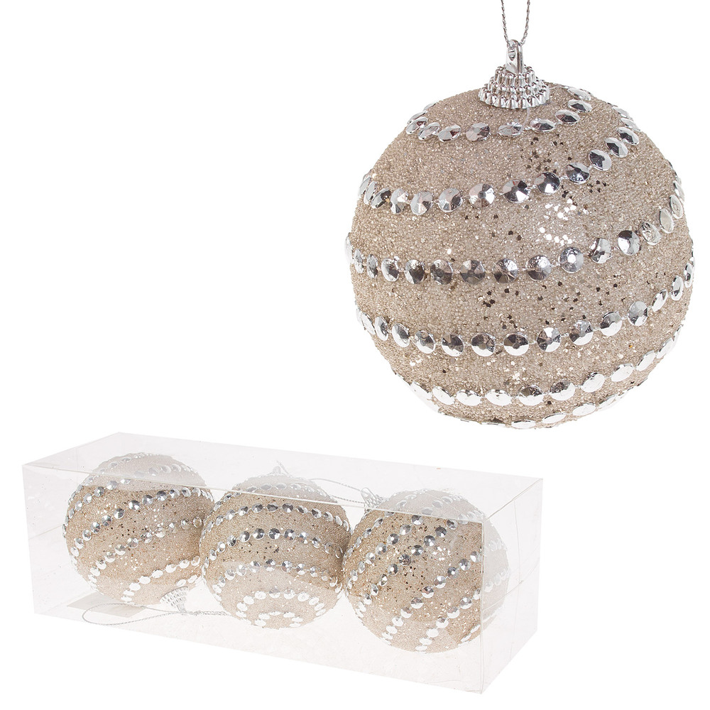 Елочная игрушка "Шар" (пена), D8 см, набор (3 шт) Шампань