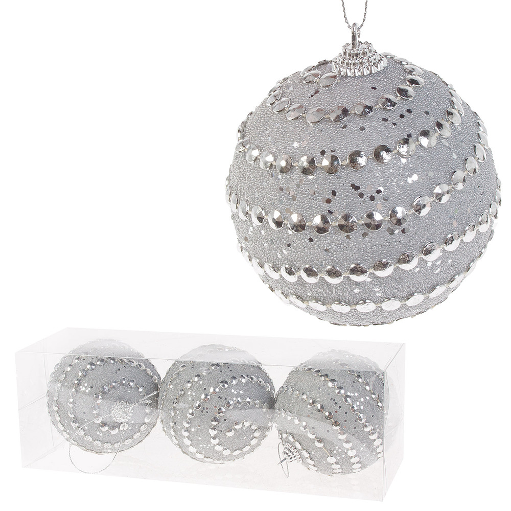 Елочная игрушка "Шар" (пена), D8 см, набор (3 шт) Серебряный