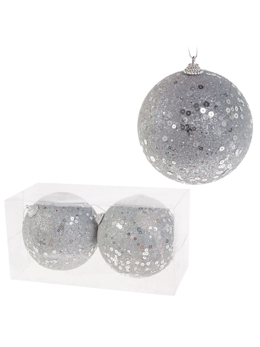 Елочная игрушка "Шар" (пена), D10 см, набор (2 шт) Серебряный