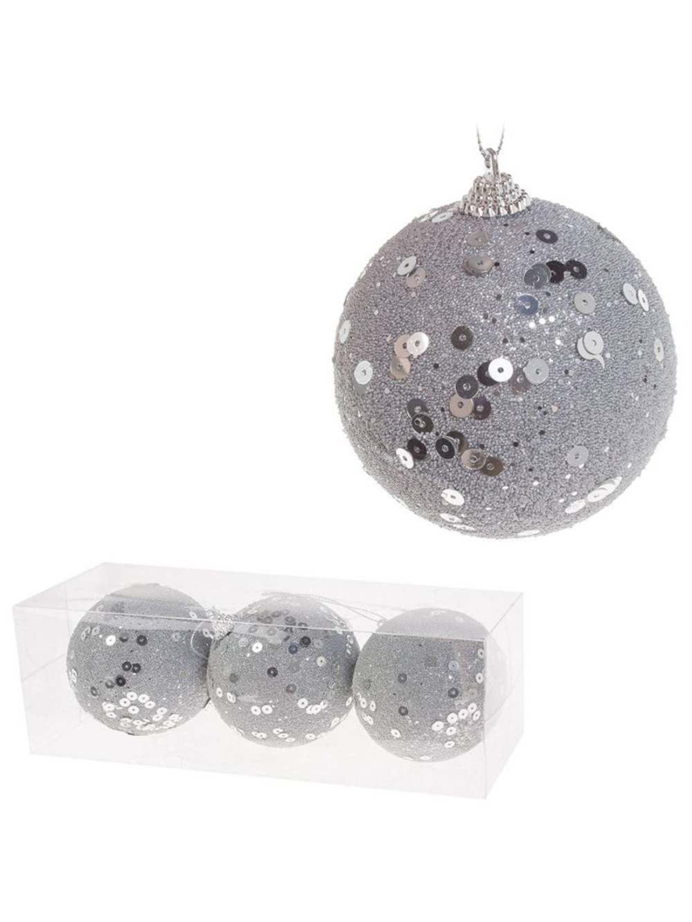 Елочная игрушка "Шар" (пена), D8 см, набор (3 шт) Серебряный