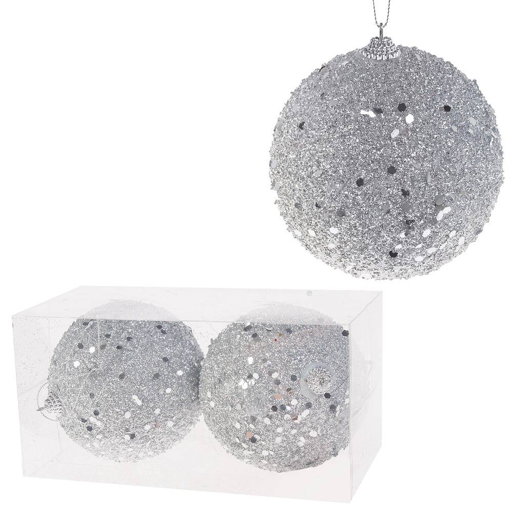 Елочная игрушка "Шар" (пена), D10 см, набор (2 шт) Серебряный