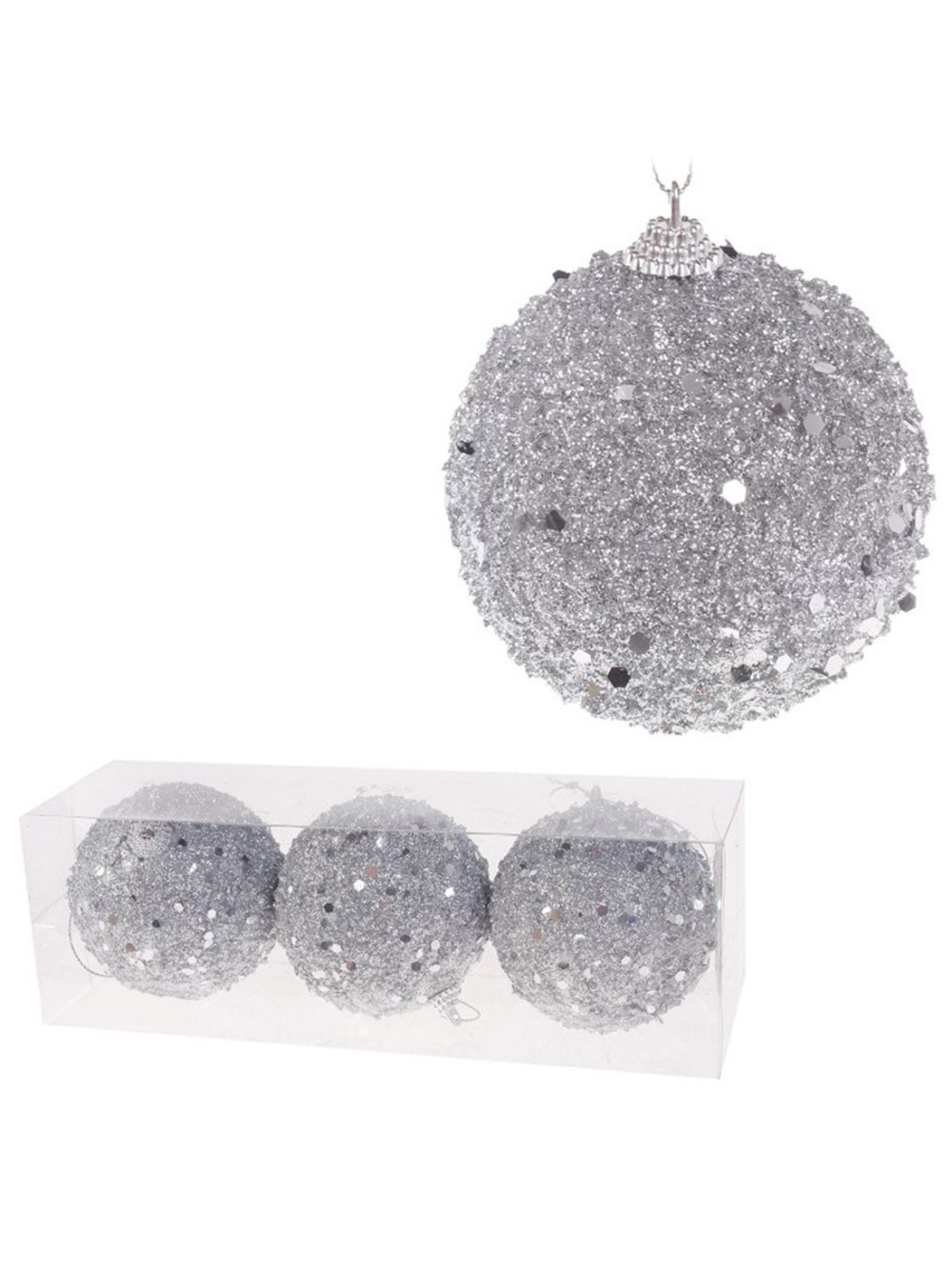 Елочная игрушка "Шар" (пена), D8 см, набор (3 шт) Серебряный