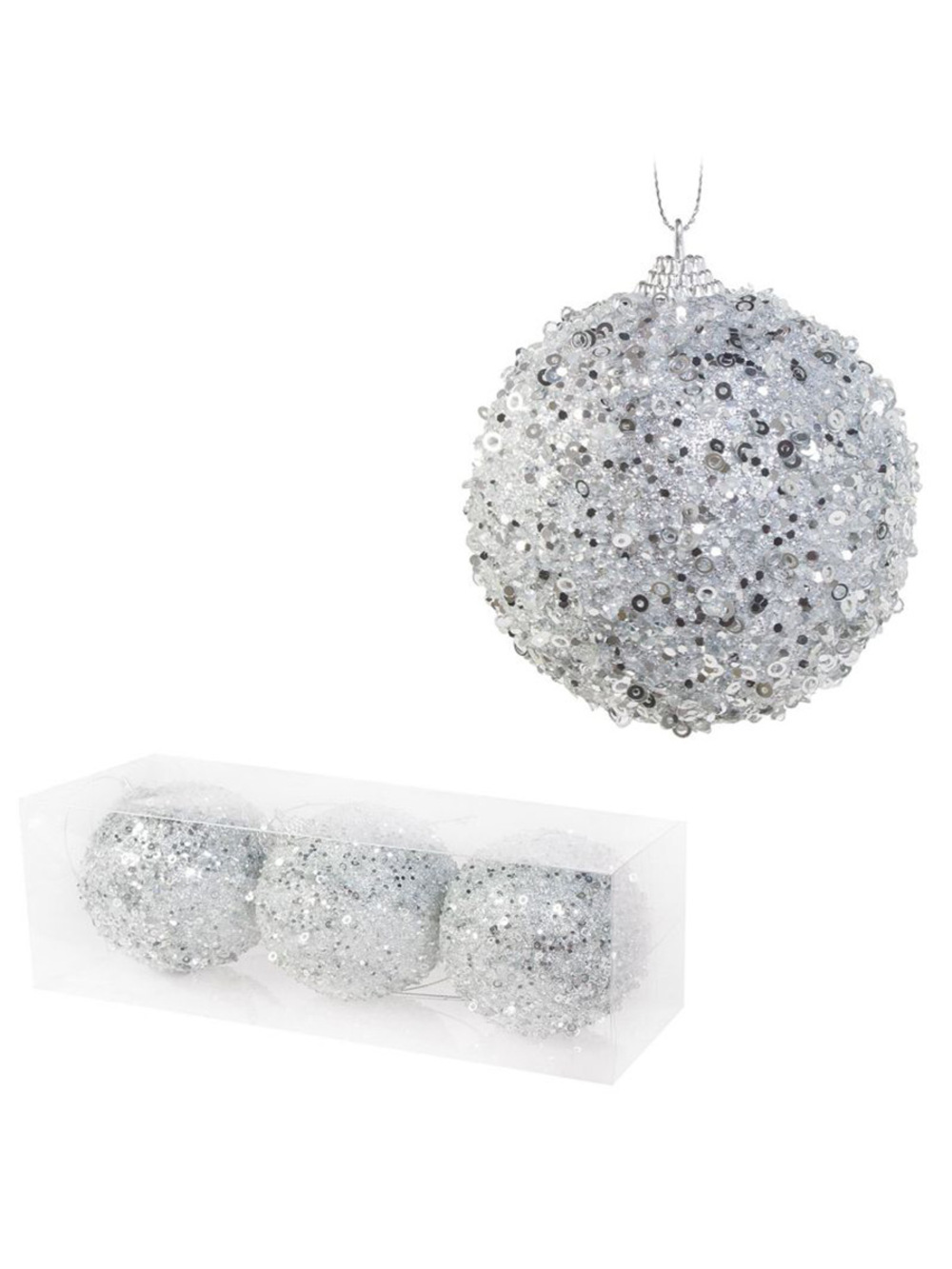 Елочная игрушка "Шар" (пена), D8 см, набор (3 шт) Серебряный