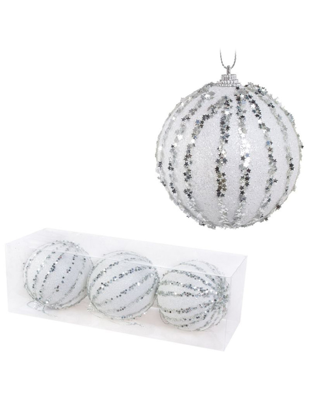 Елочная игрушка "Шар" (пена), D8 см, набор (3 шт) Белый