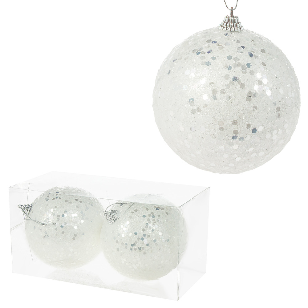 Елочная игрушка "Шар" (пена), D10 см, набор (2 шт) Белый