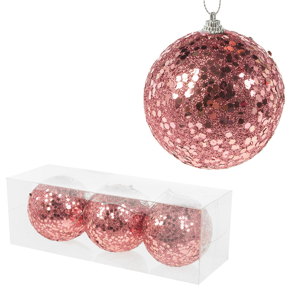 Елочная игрушка "Шар" (пена), D8 см, набор (3 шт) Розовый