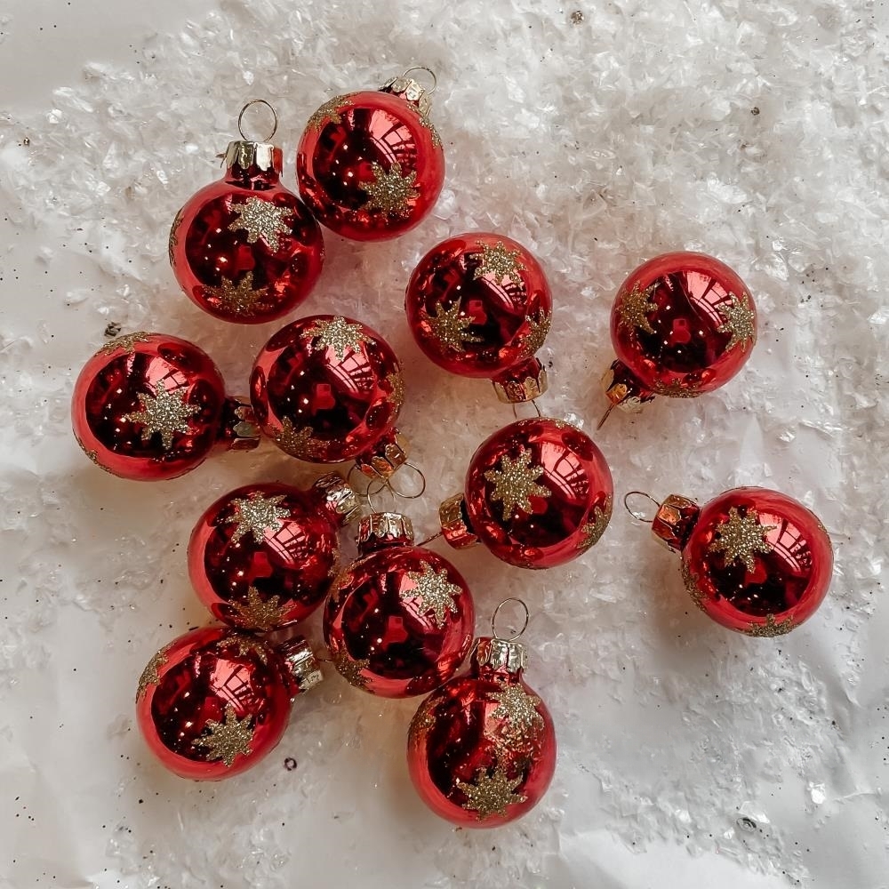 Елочная игрушка "Шар" (стекло), D3 см, набор (12 шт) Красный
