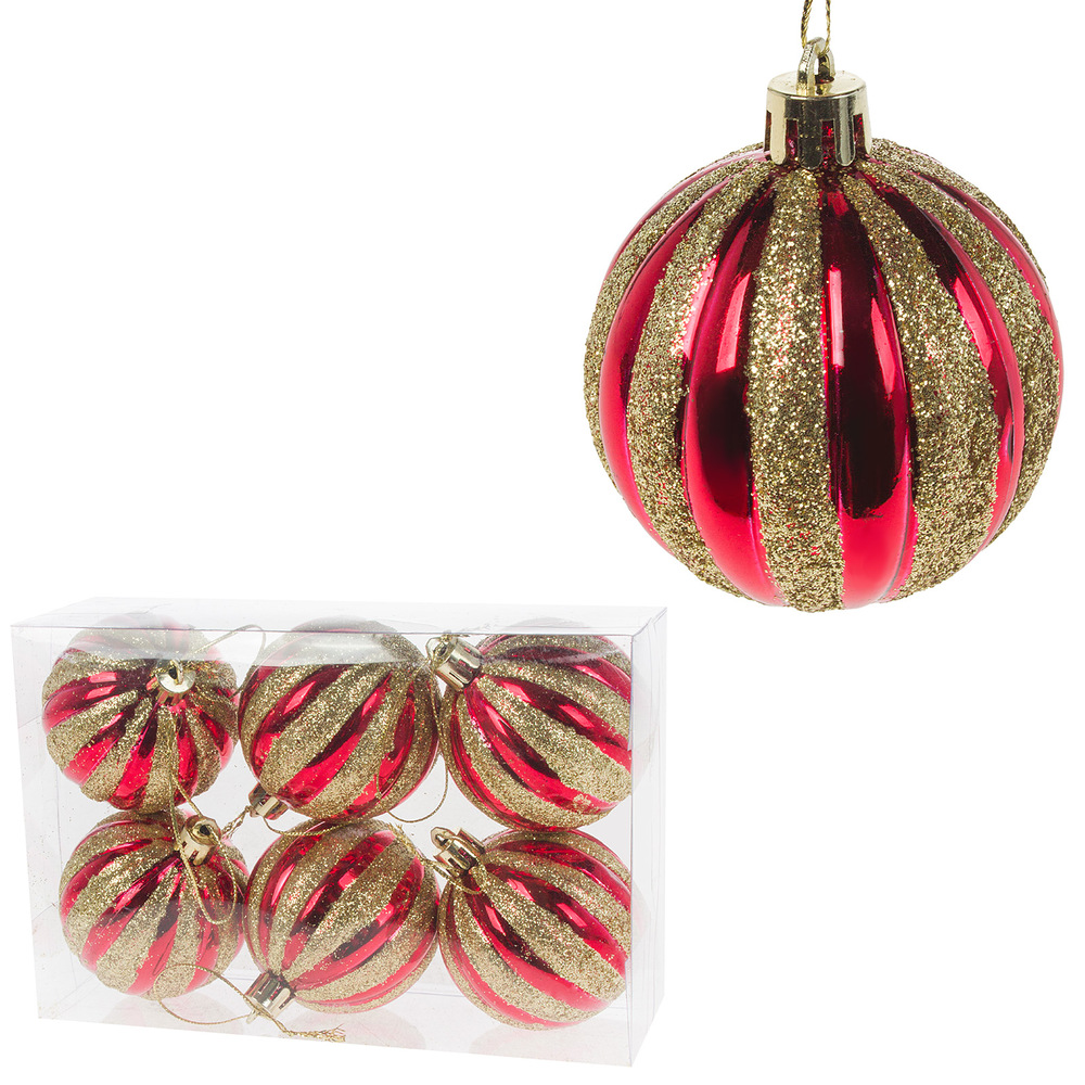 Елочная игрушка "Шар" (пластик), D6 см, набор (6 шт) Красный