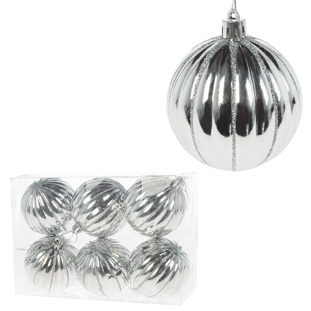 Елочная игрушка "Шар" (пластик), D7 см, набор (6 шт) Серебряный