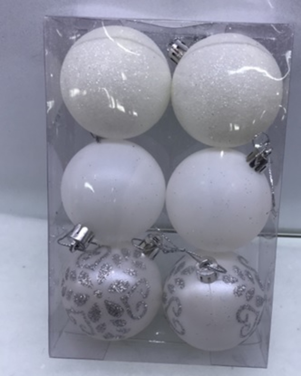 Елочная игрушка "Шар" (пластик), D6 см, набор (6 шт) Белый