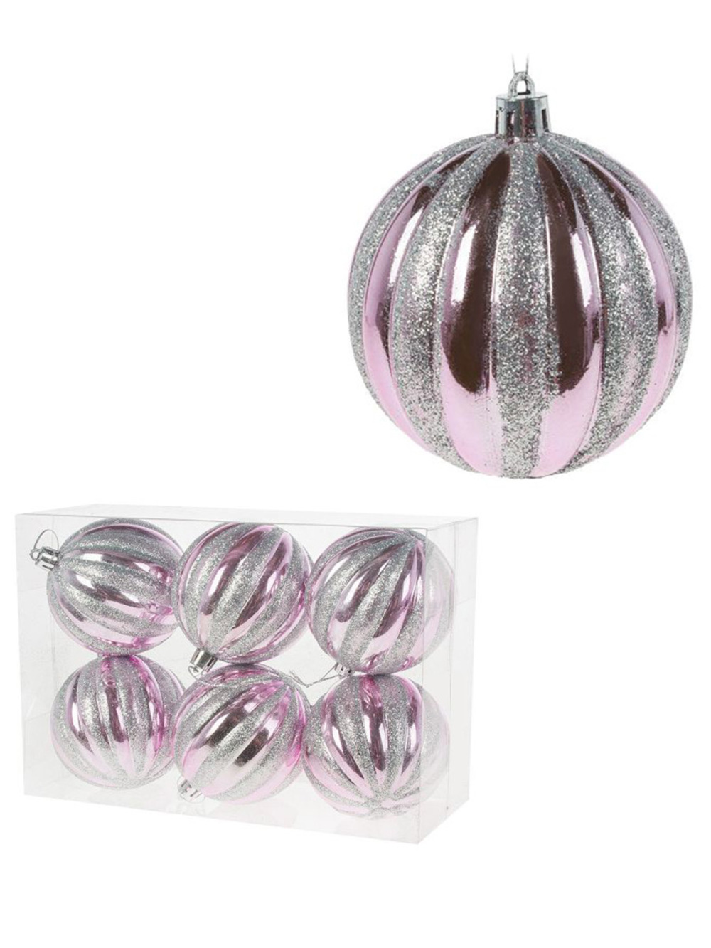 Елочная игрушка "Шар" (пластик), D8 см, набор (6 шт) Розовый