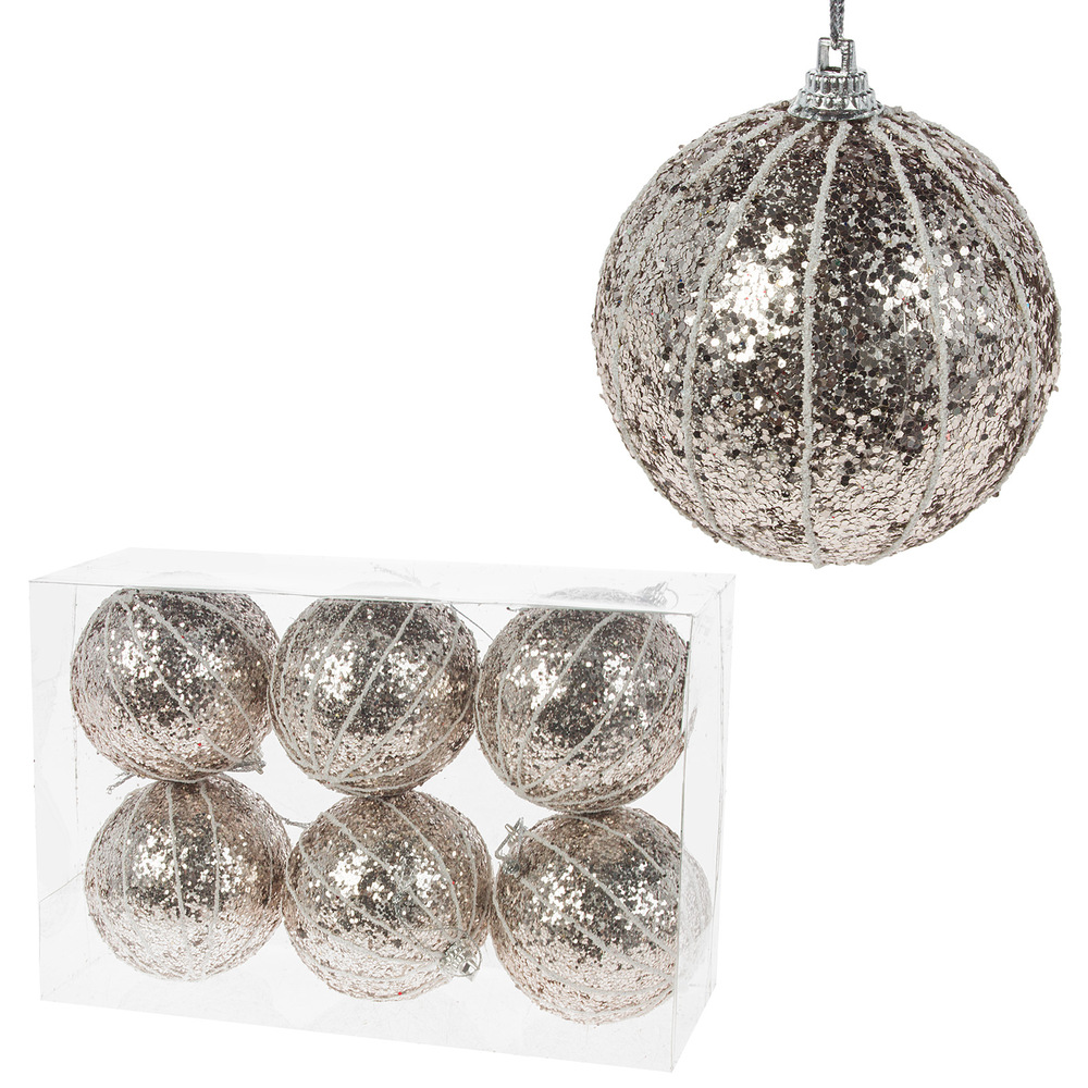 Елочная игрушка "Шар" (пластик), D7 см, набор (6 шт) Серебряный