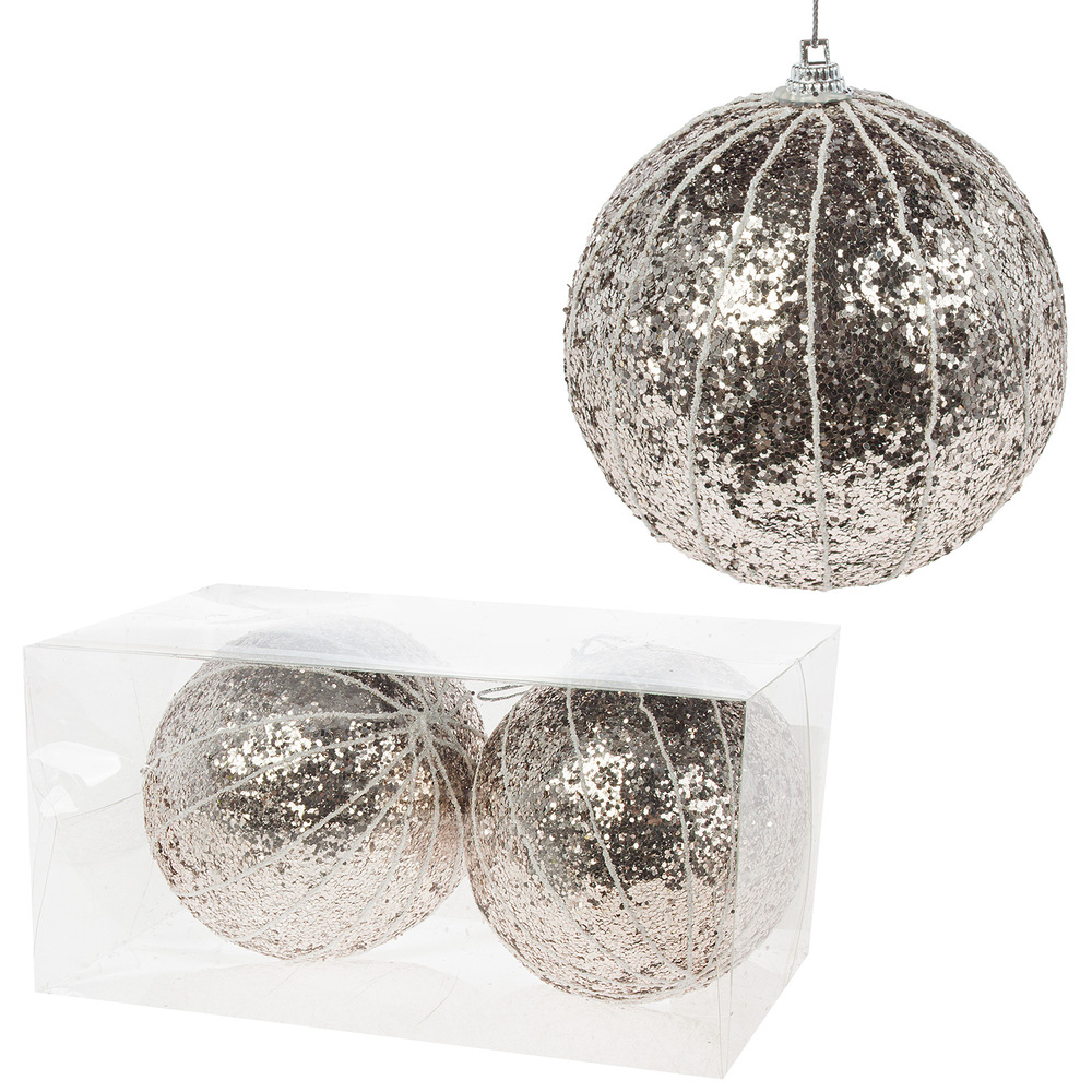 Елочная игрушка "Шар" (пластик), D10 см, набор (2 шт) Серебряный