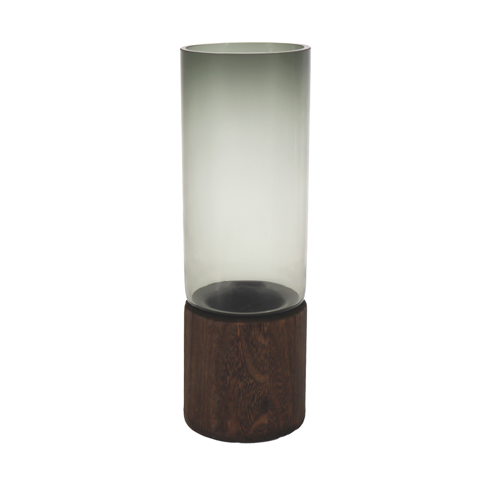 Ваза "Wood stand" (дерево, стекло), D10хH30 см, на подставке Серый