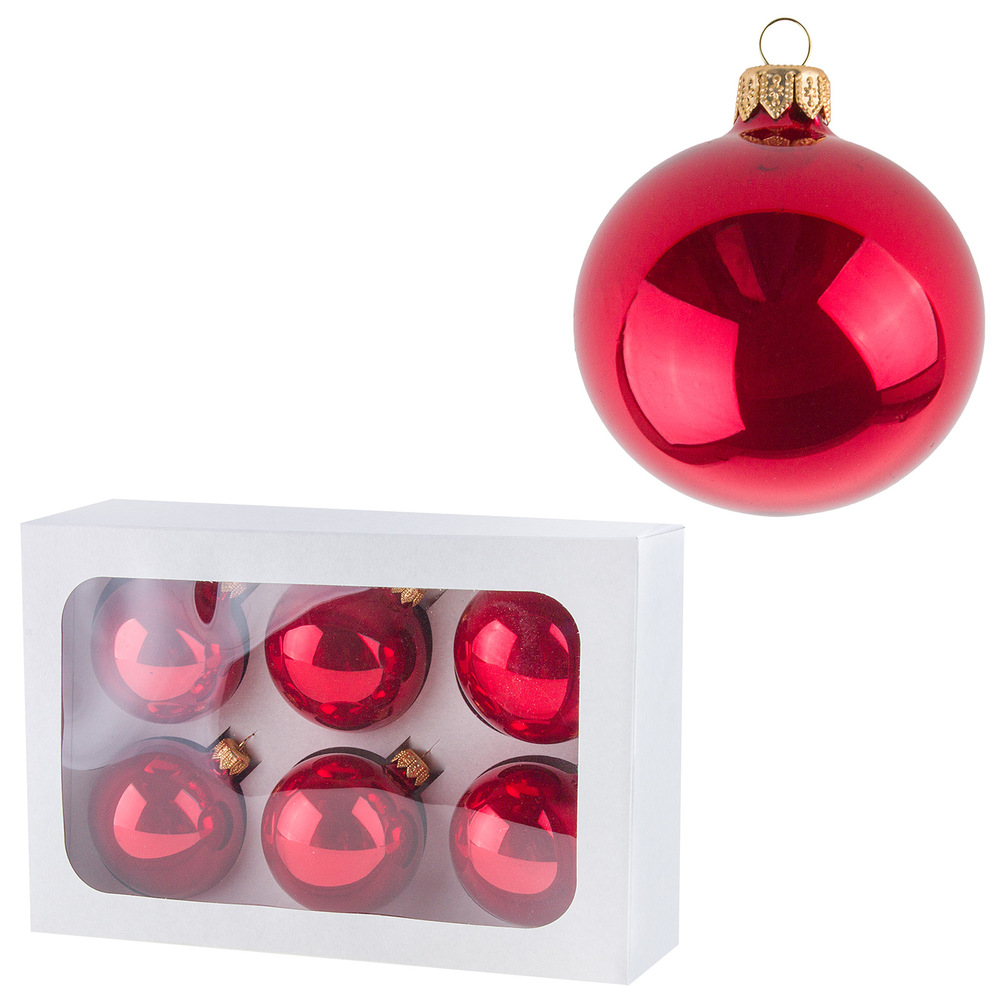 Елочная игрушка "Шар глянец" (стекло), D7 см, набор (6 шт) Красный