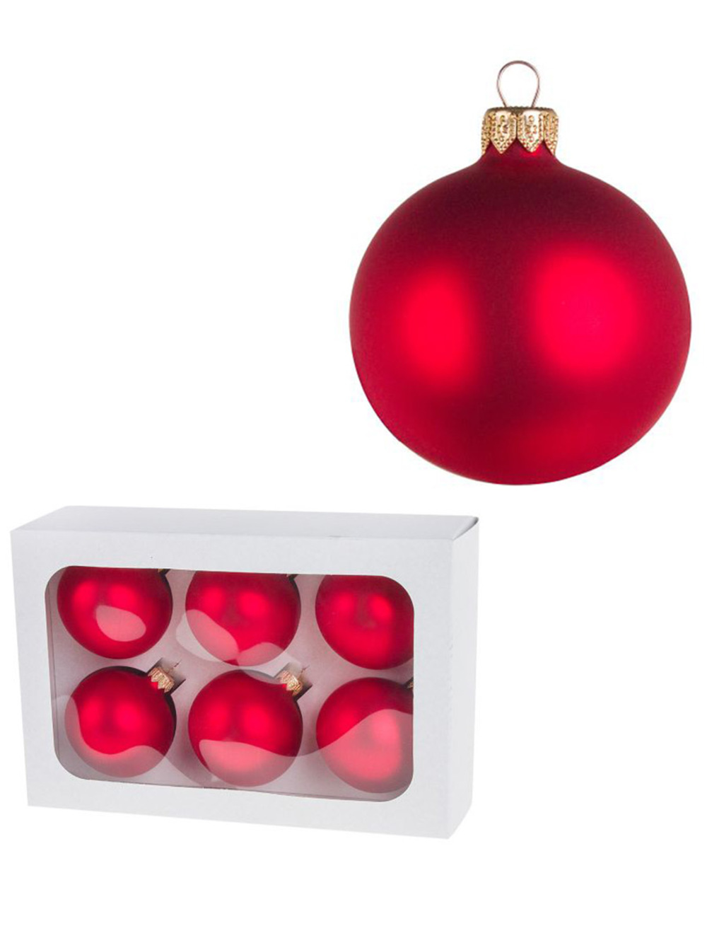 Елочная игрушка "Шар" (стекло), D7 см, набор (6 шт) Красный