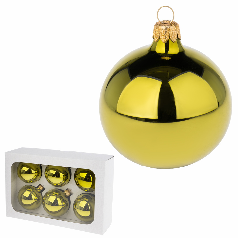 Елочная игрушка "Шар глянец" (стекло), D7 см, набор (6 шт) Зеленый