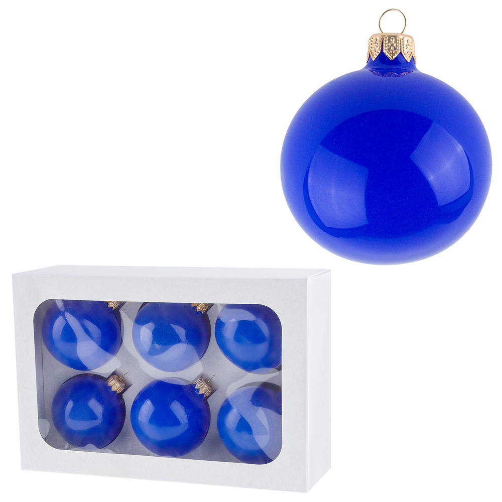 Елочная игрушка "Шар" (стекло), D7 см, набор (6 шт) Синий