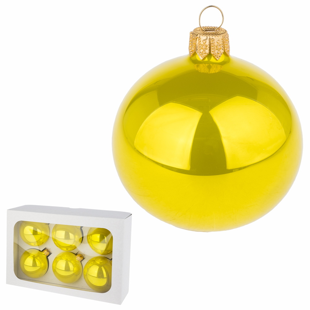 Елочная игрушка "Шар глянец" (стекло), D7 см, набор (6 шт) Лимонный