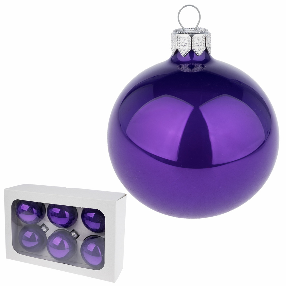 Елочная игрушка "Шар глянец" (стекло), D7 см, набор (6 шт) Фиолетовый