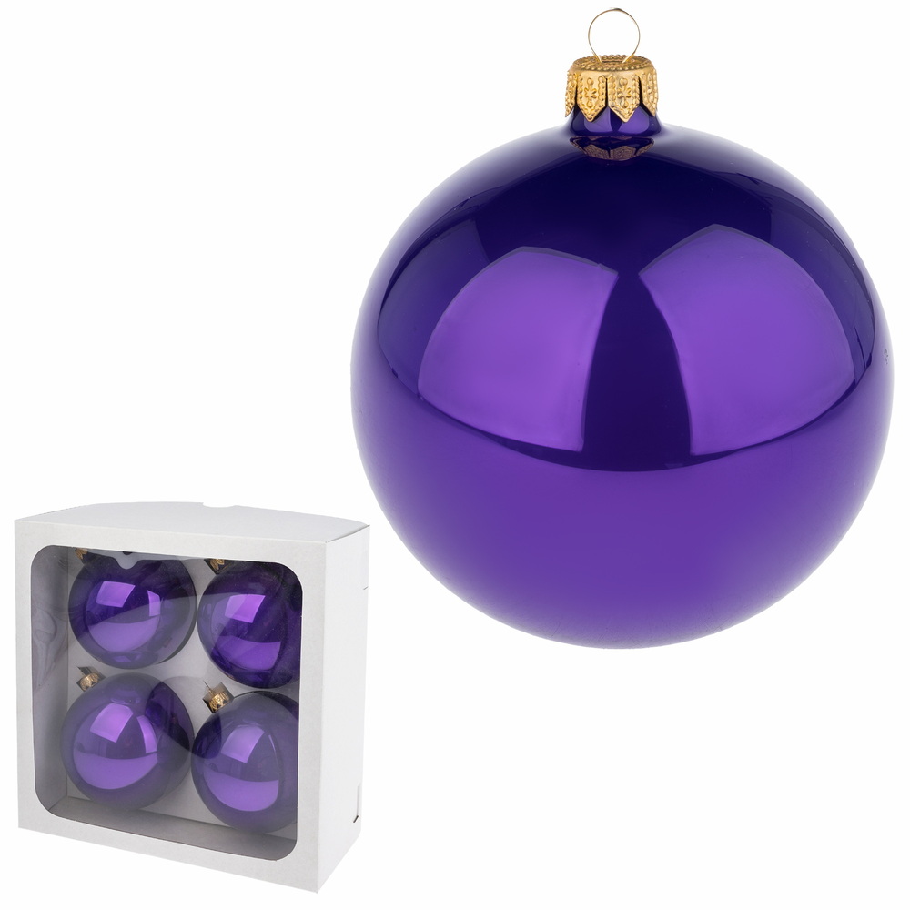 Елочная игрушка "Шар" (стекло), D10 см, набор (4 шт) Фиолетовый