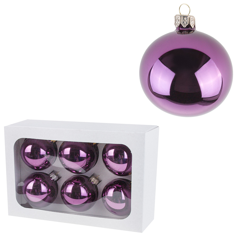 Елочная игрушка "Шар" (стекло), D7 см, набор (6 шт) Фиолетовый