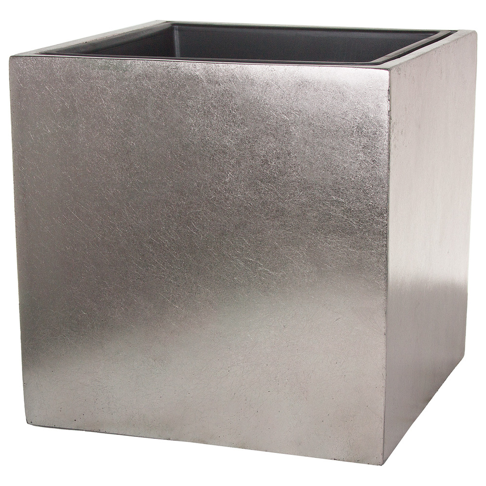 Кашпо Nobilis Marco "Pa-darksilver Cube" (полистоун), 50х50хH50 см, с тех.горшком Серебряный