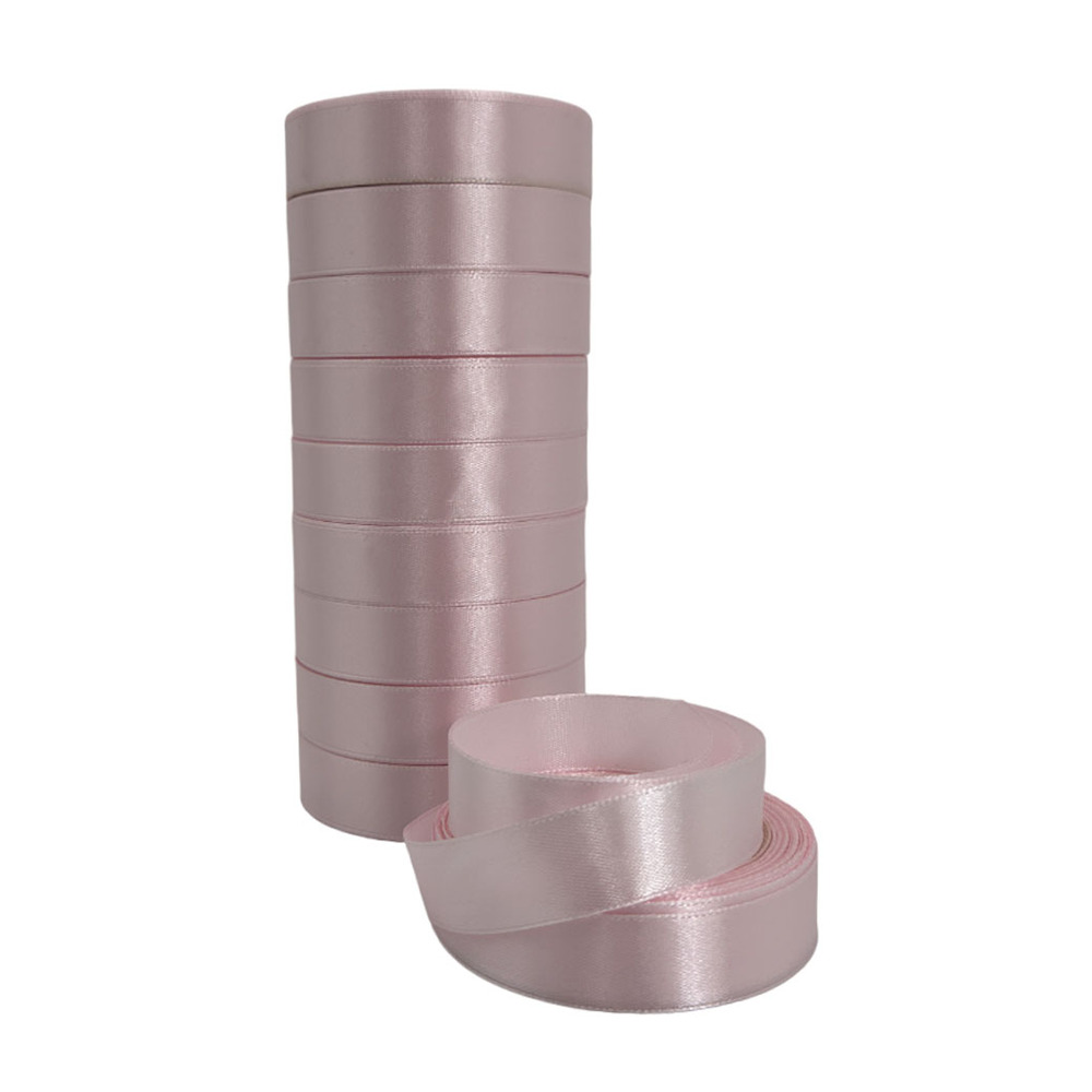 Лента атлас, 20 ммx25 ярд Белый-розовый