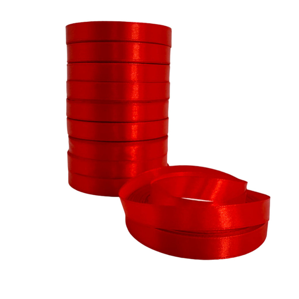 Лента атлас, 12 ммx25 ярд Красный