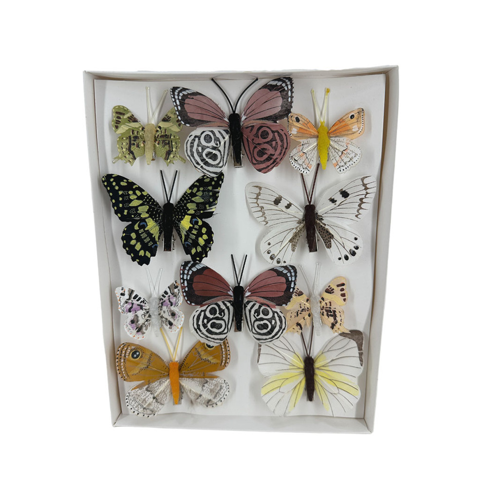 Бабочка на клипе (перо), H5-8 см, набор (10 шт), в асс. В ассортименте