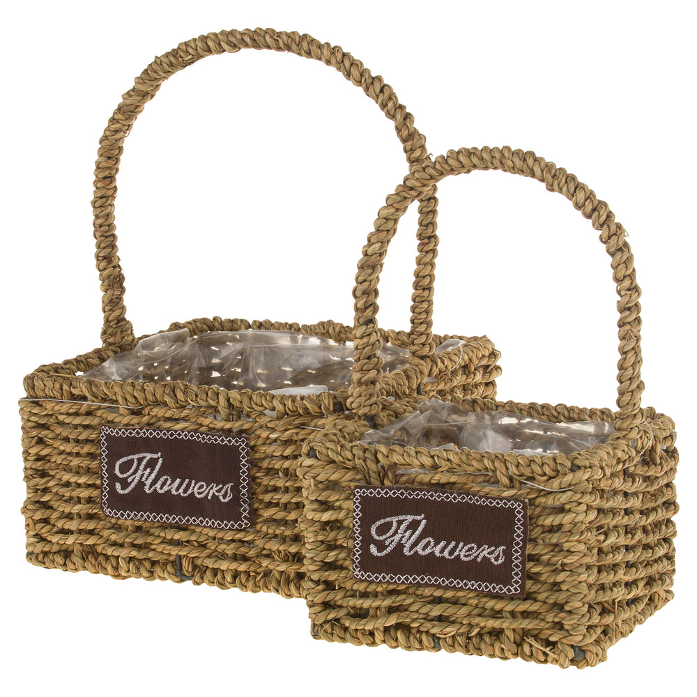 Корзина плетеная (трава), 22x22xH12/30 см, 16x16xH11/26 см, набор (2 шт) Натуральный