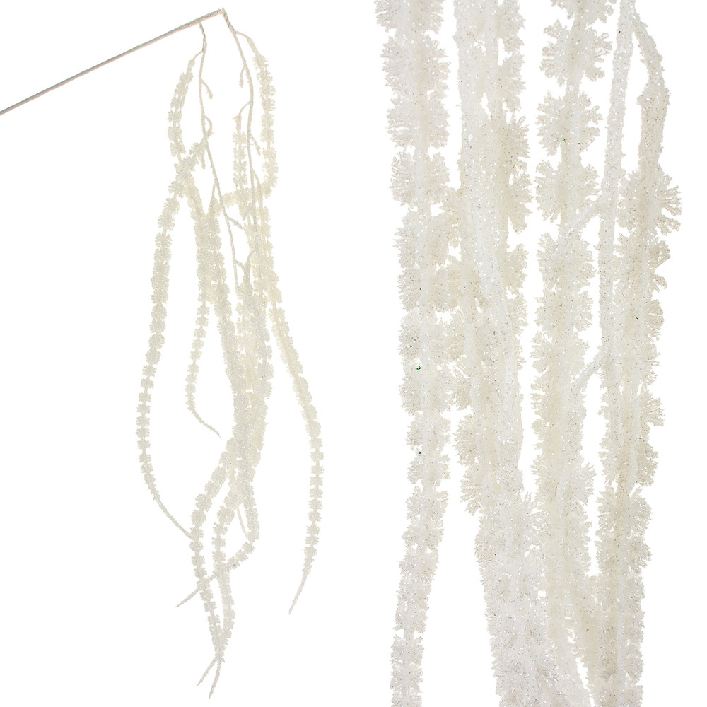 Ветка искусственная "Амарант" (пластик), H100 см, с глиттером Белый