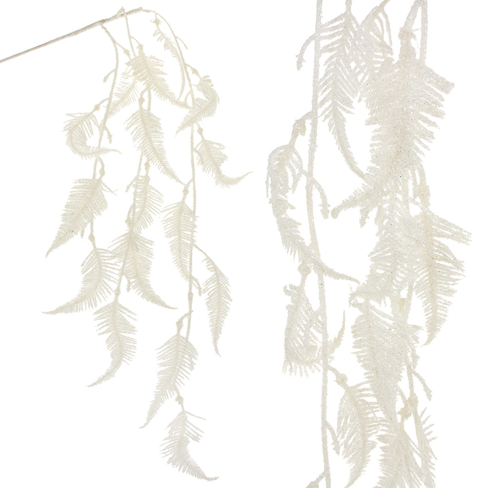 Гирлянда искусственная на вставке "Папоротник" (пластик), H104 см, с глиттером Белый