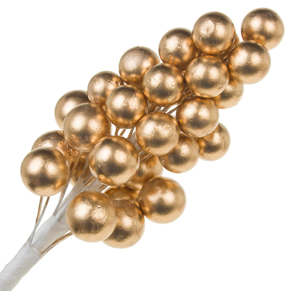 Ветка искусственная ягодная на вставке (пластик), H19 см Золотой