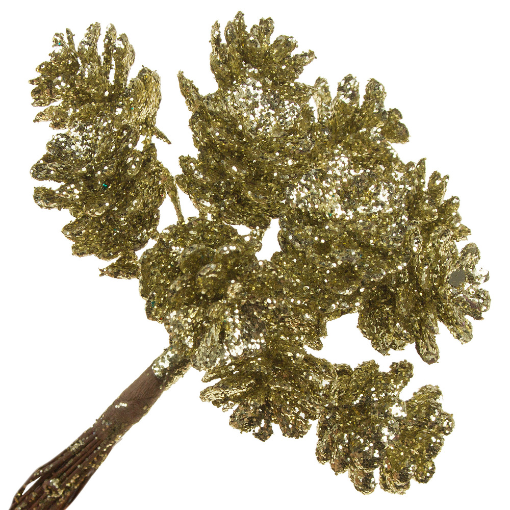 Шишки с глиттером на вставке, D2xН10 см, набор (12 шт) Золотой