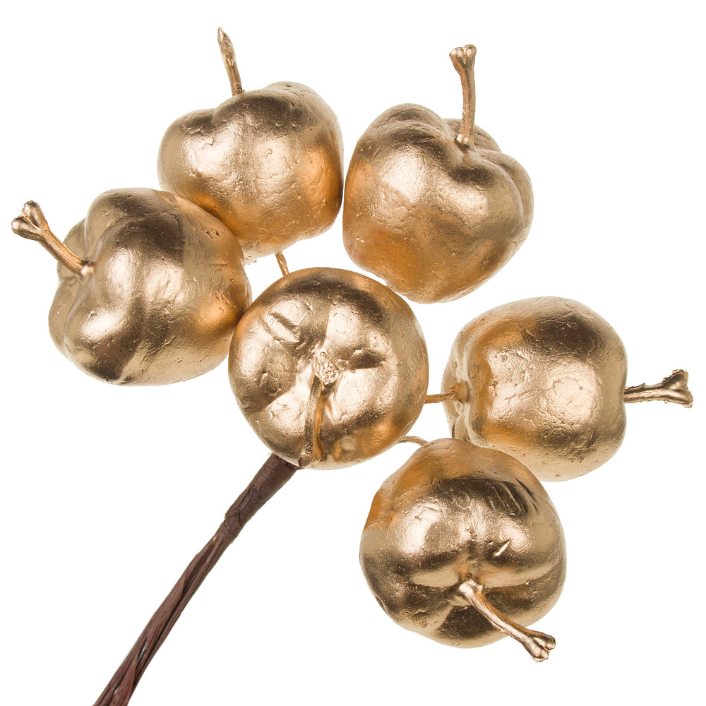 Яблоко искусственное на вставке (пластик), D3xH12 см, набор (6 шт) Золотой