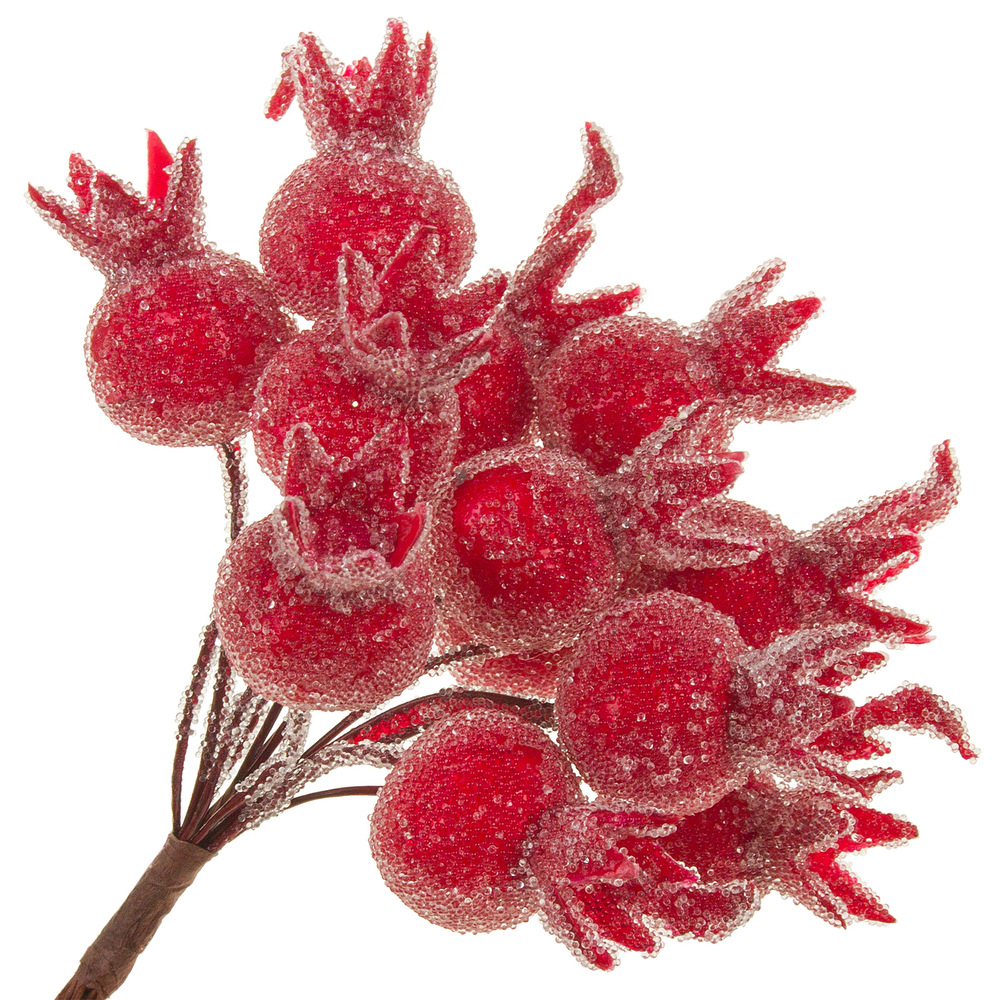 Ягода искусственная засахаренная на вставке "Шиповник" (пластик), D2xH11 см, набор (12 шт) Красный