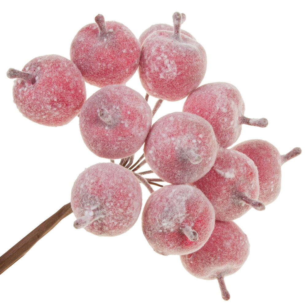 Яблоко искусственное заснеженное на вставке (пластик), D2xH8 см, набор (12 шт) Красный