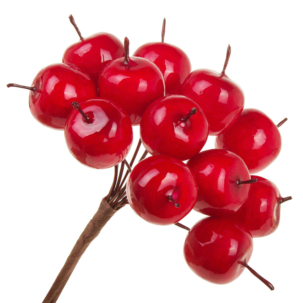 Яблоко искусственное на вставке (пластик), D2xH10 см, набор (12 шт) Красный