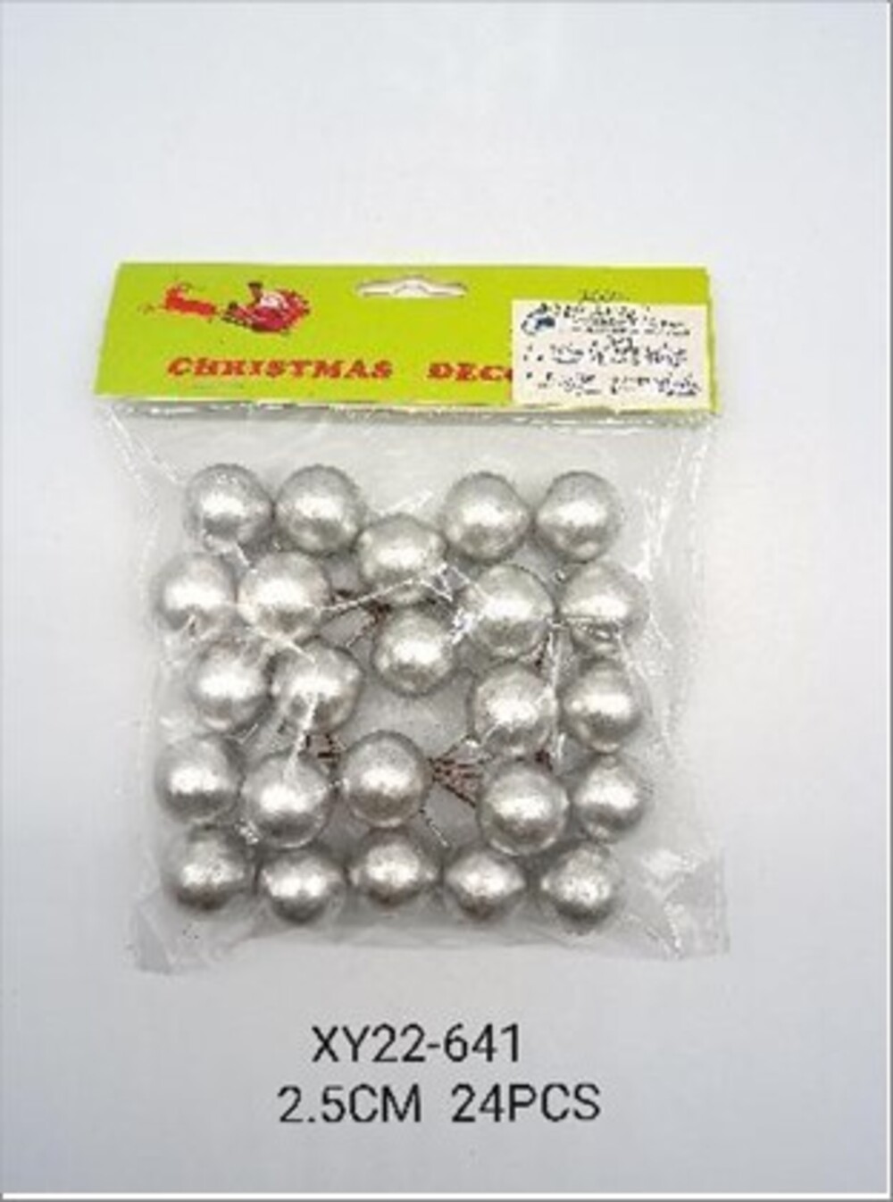 Шар на вставке (пластик), D2,5 см, набор (24 шт) Серебряный