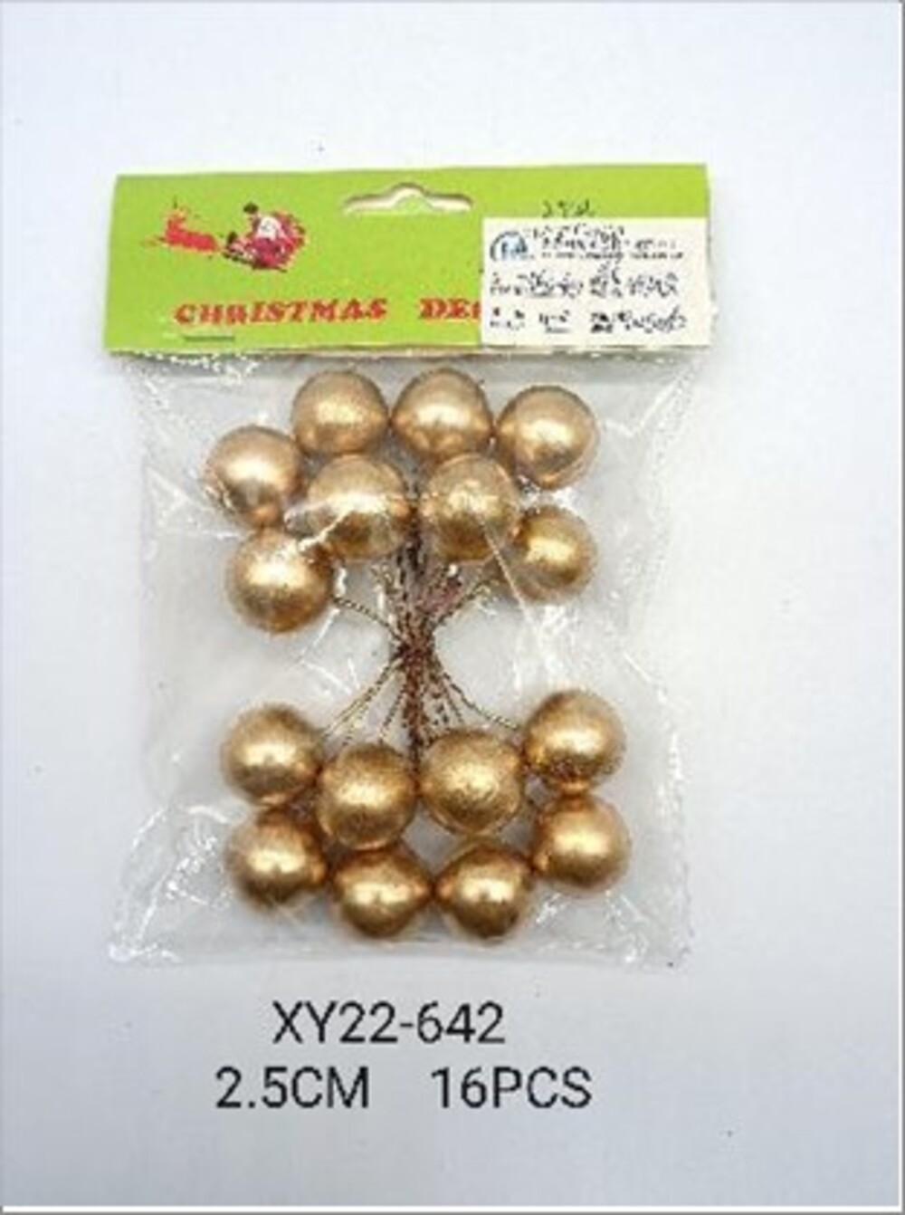 Шар на вставке (пластик), D2,5 см, набор (24 шт) Золотой