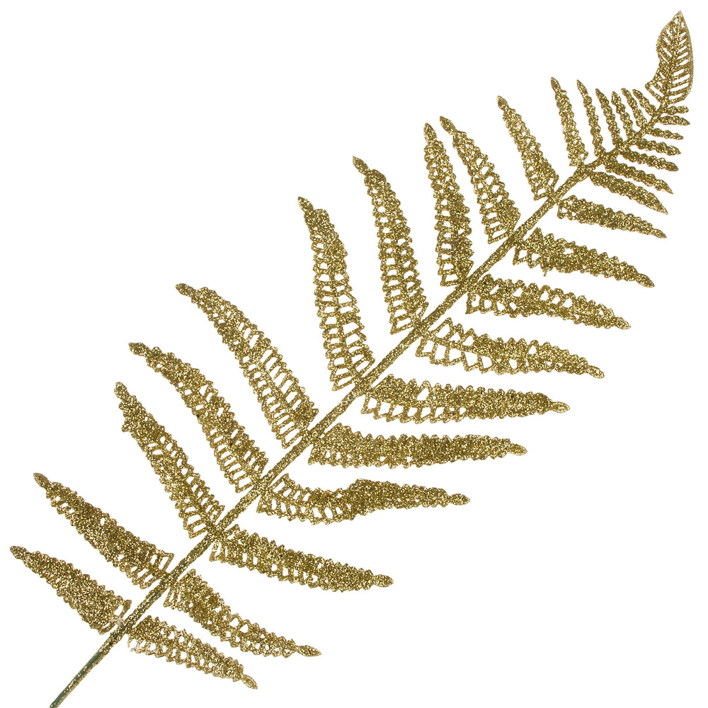 Ветка искусственная "Папоротник" (пластик), H42 см Золотой