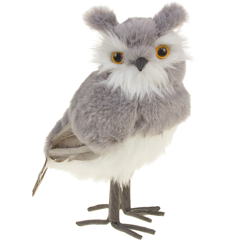 Фигурка "Сова" (пластик, иск.мех, перо), 17х13хН27 см Серый