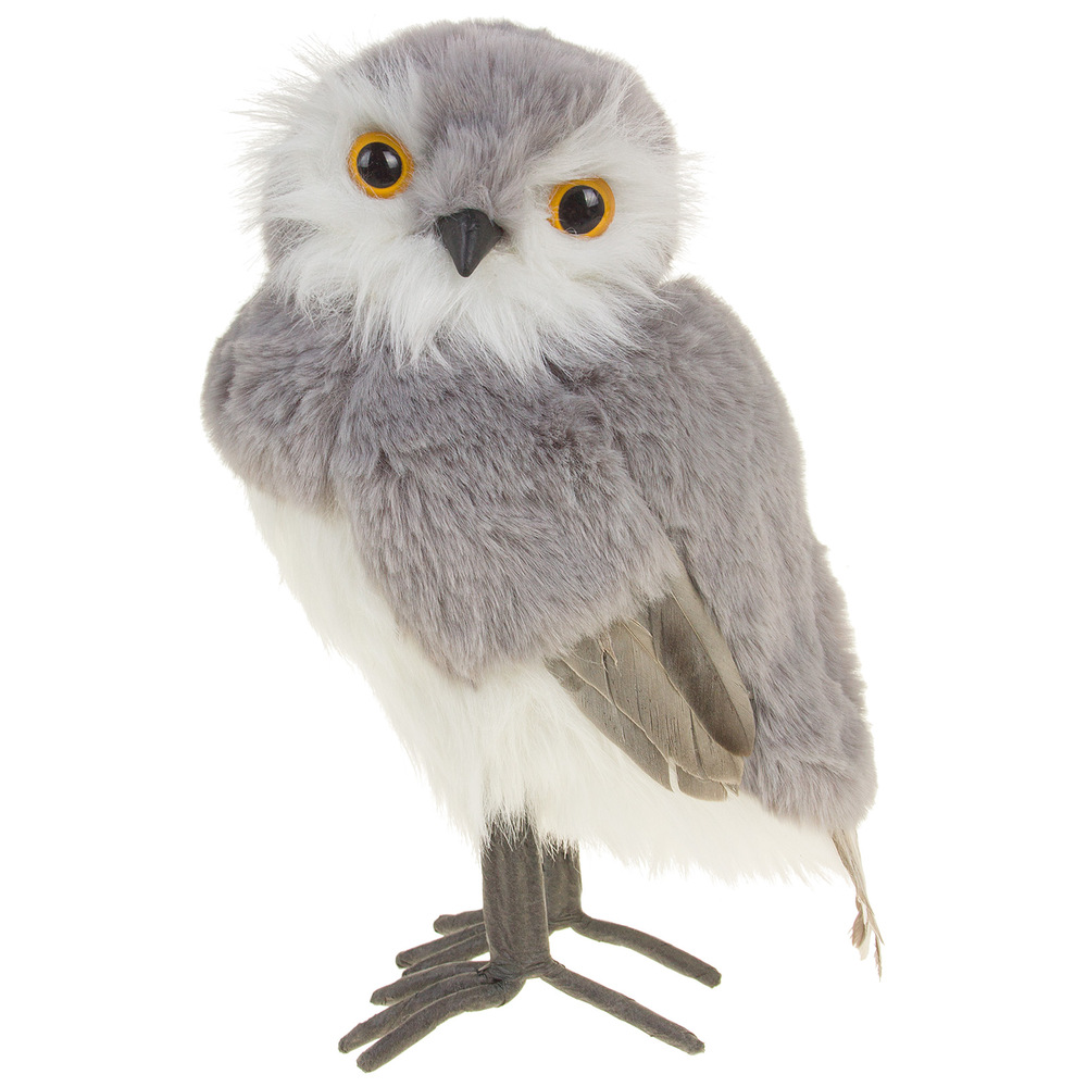 Фигурка "Сова" (пластик, иск.мех, перо), 16х13хН25 см Серый