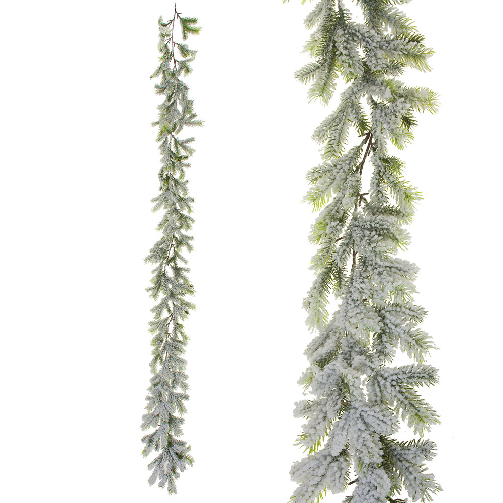 Гирлянда искусственная еловая заснеженная (пластик), 190 см Белый